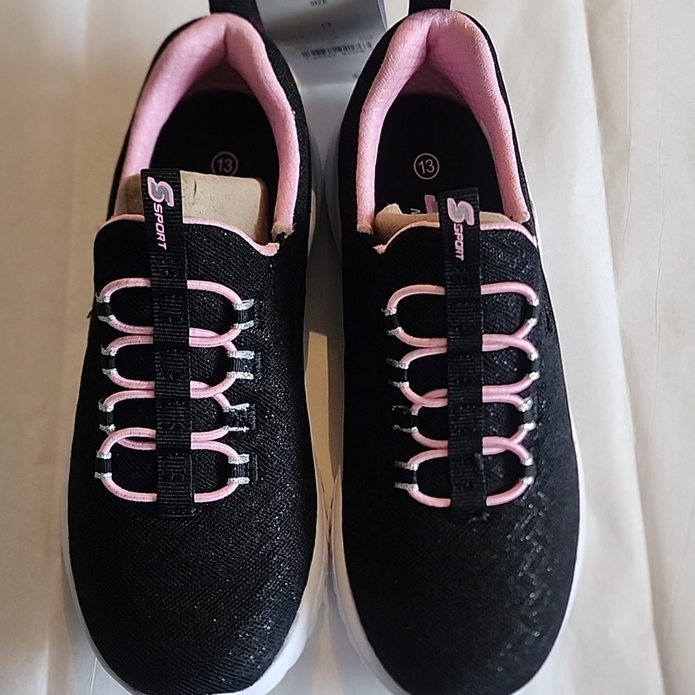 Skechers Black and Pink S Sport Memory Foam Sneaker